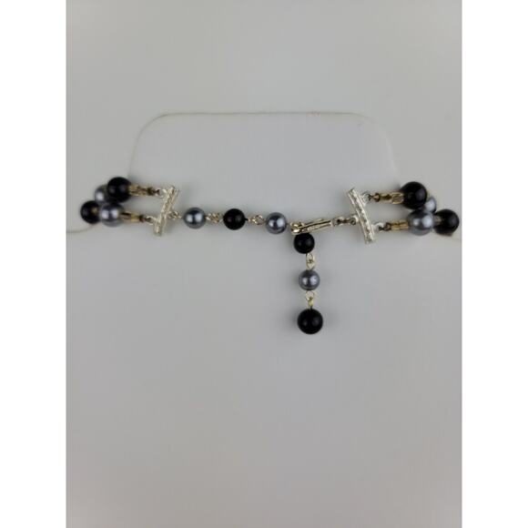 Necklace 2 Strand Black Gray Silver Design Beaded Vintage Marked Japan 13 15 in - Picture 6 of 11